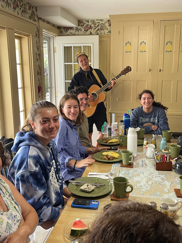 Bike week attendees at the  table for breakfast